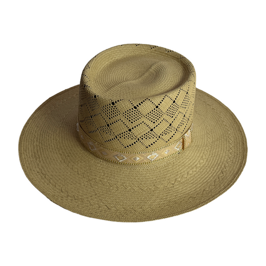 Sombrero de paja toquilla tejido a mano tipo con diseño