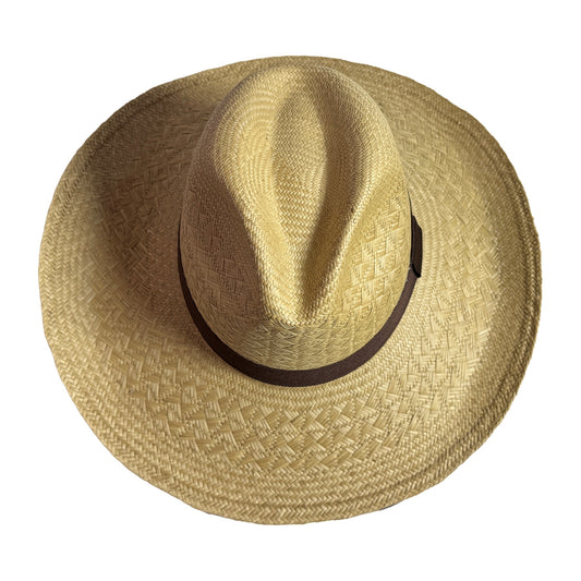 Sombrero de paja toquilla fino tejido a mano tipo panama con diseño