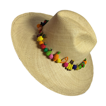 Sombrero de paja toquilla fino tejido a mano tipo panama frutas