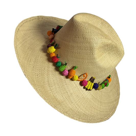 Sombrero de paja toquilla fino tejido a mano tipo panama frutas