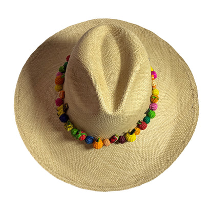 Sombrero de paja toquilla fino tejido a mano tipo panama frutas