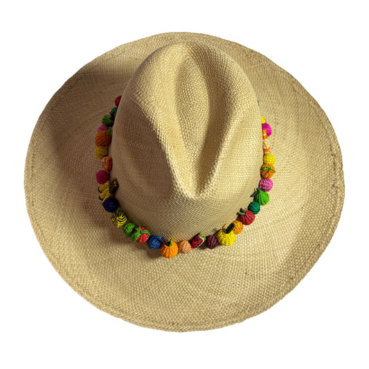 Sombrero de paja toquilla fino tejido a mano tipo panama frutas
